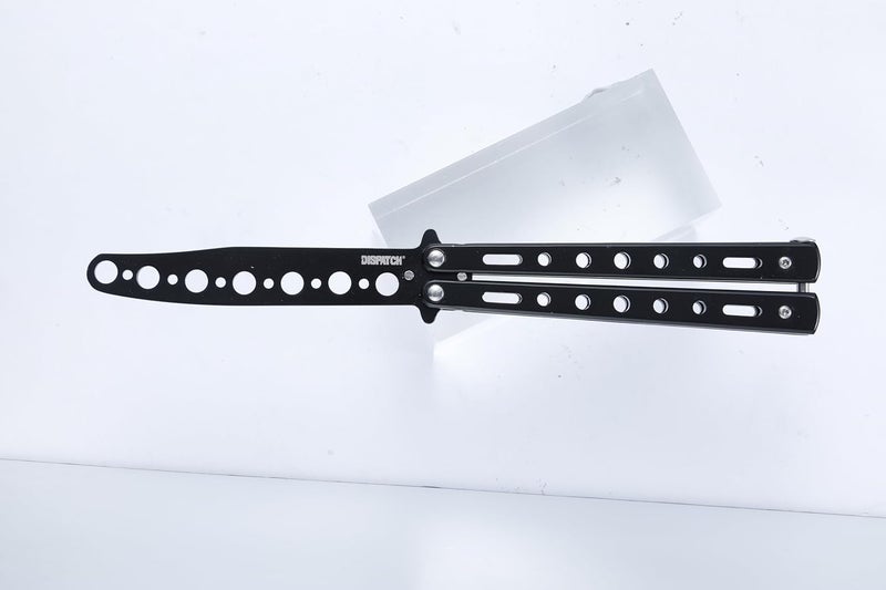 Dispatch Blackened 3Cr13 Stainless Steel Butterfly Knife Trainer with Circular Cutouts | Unsharpened Balisong for EDC Flipping, Martial Arts, Survival Training, Collector’s Display - Image 2